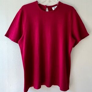 Mita Sz XL Burgundy Knit Top Blouse Crew Neck Short Sleeve Stretch Pullover